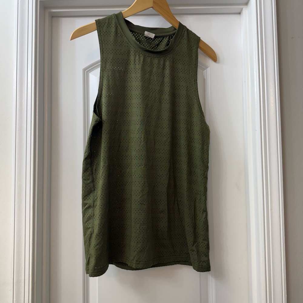 Olive Green Muscle Tee with Relaxed Fit and Rounded Neckline